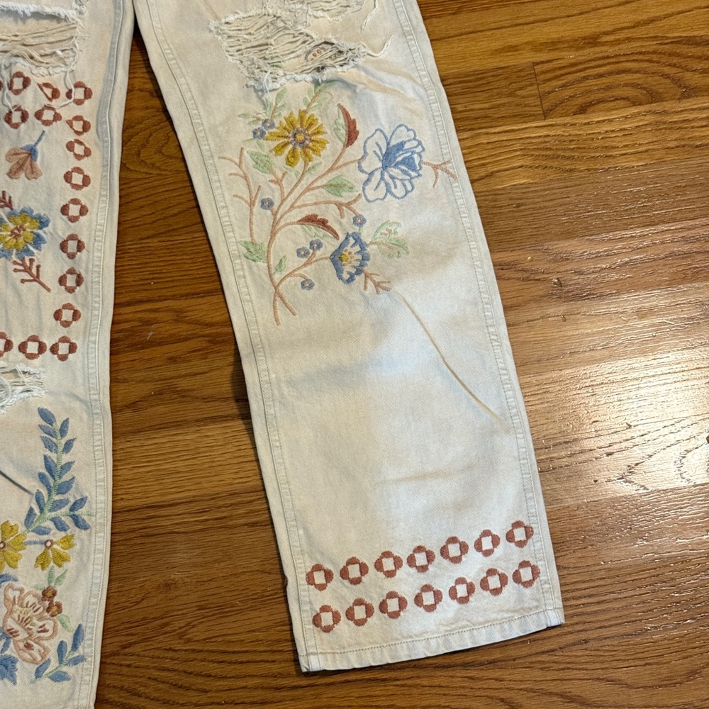 We The Free Blue and Yellow Flare Jeans with Floral Embroidery Size 25 - Picture 3 of 14